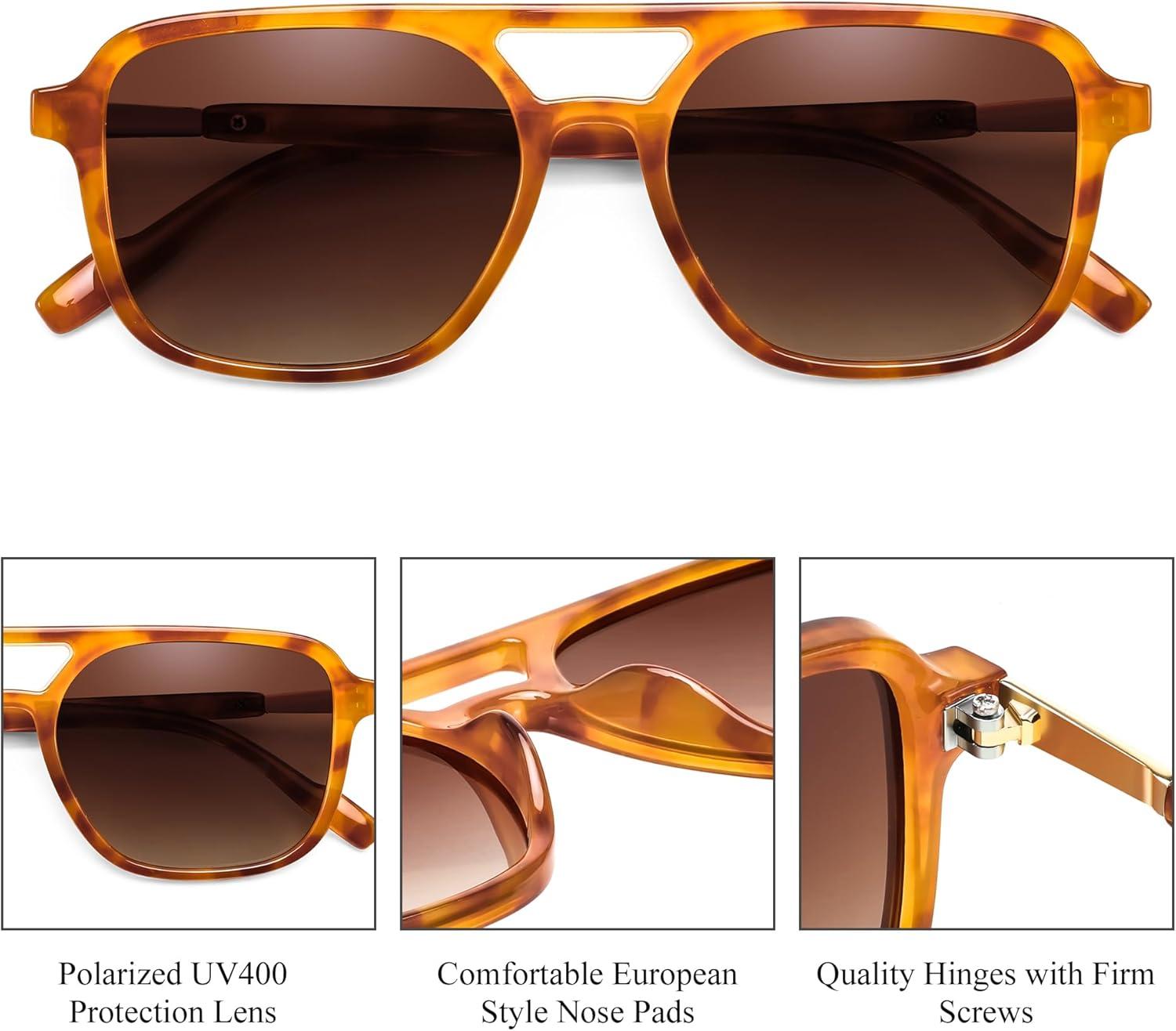 image:imageFEISEDY Retro Square Aviator Sunglasses Women Men 70s Vintage Trendy Plastic Frame Sun Glasses B4158Yellow Tortoise FrameGradient Tea Lens