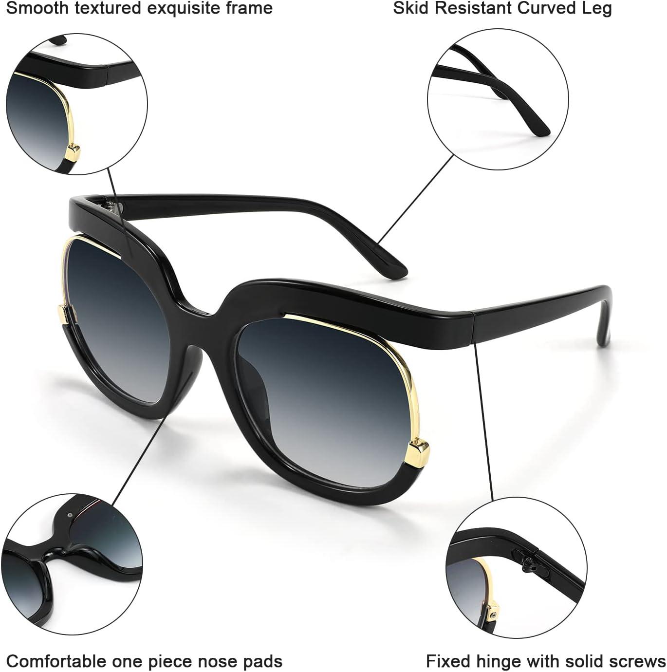 image:imageFEISEDY Retro Square Round Women Sunglasses Large Vintage Lady Shades B4091Black