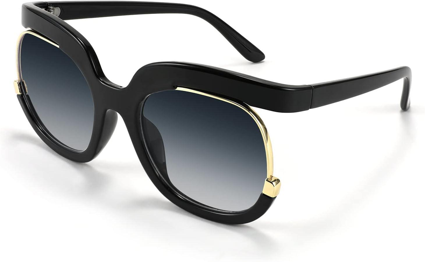 image:imageFEISEDY Retro Square Round Women Sunglasses Large Vintage Lady Shades B4091Black