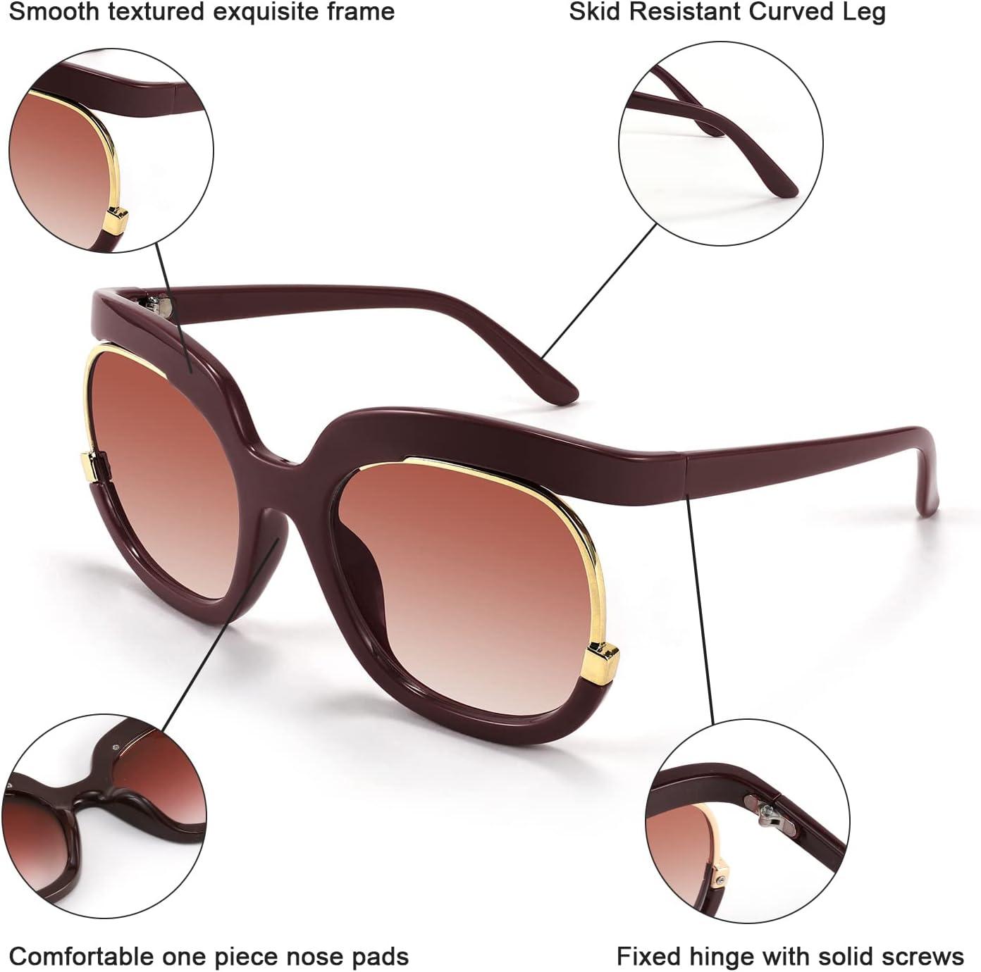 image:imageFEISEDY Retro Square Round Women Sunglasses Large Vintage Lady Shades B4091Wine Red