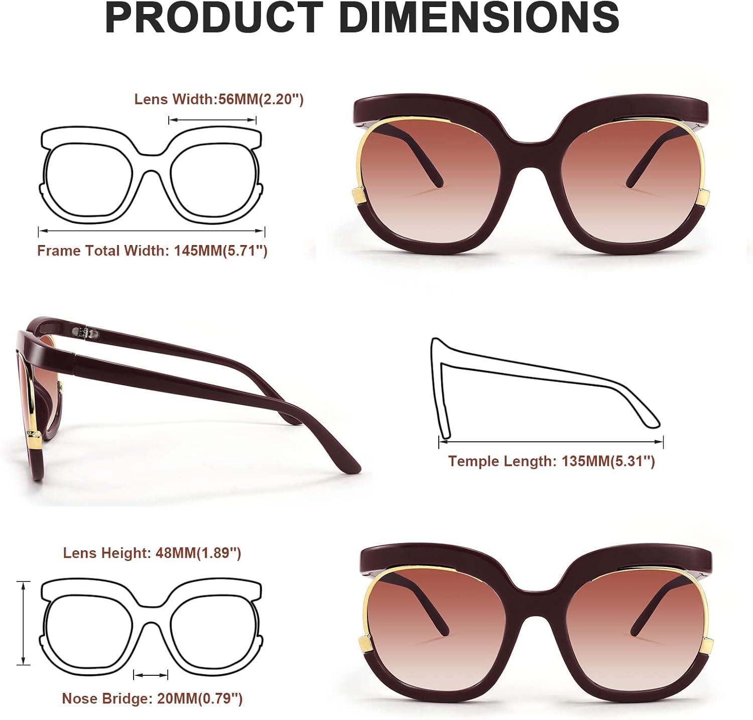 image:imageFEISEDY Retro Square Round Women Sunglasses Large Vintage Lady Shades B4091Wine Red
