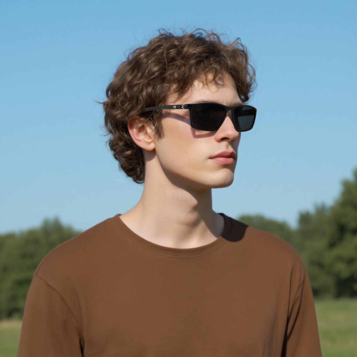 image:imageFEISEDY Square Sunglasses For Men Women Retro Trendy Rectangle Classic Sunglasses Fashion Vintage Frame Polarized UV400 B0288BlackBlack