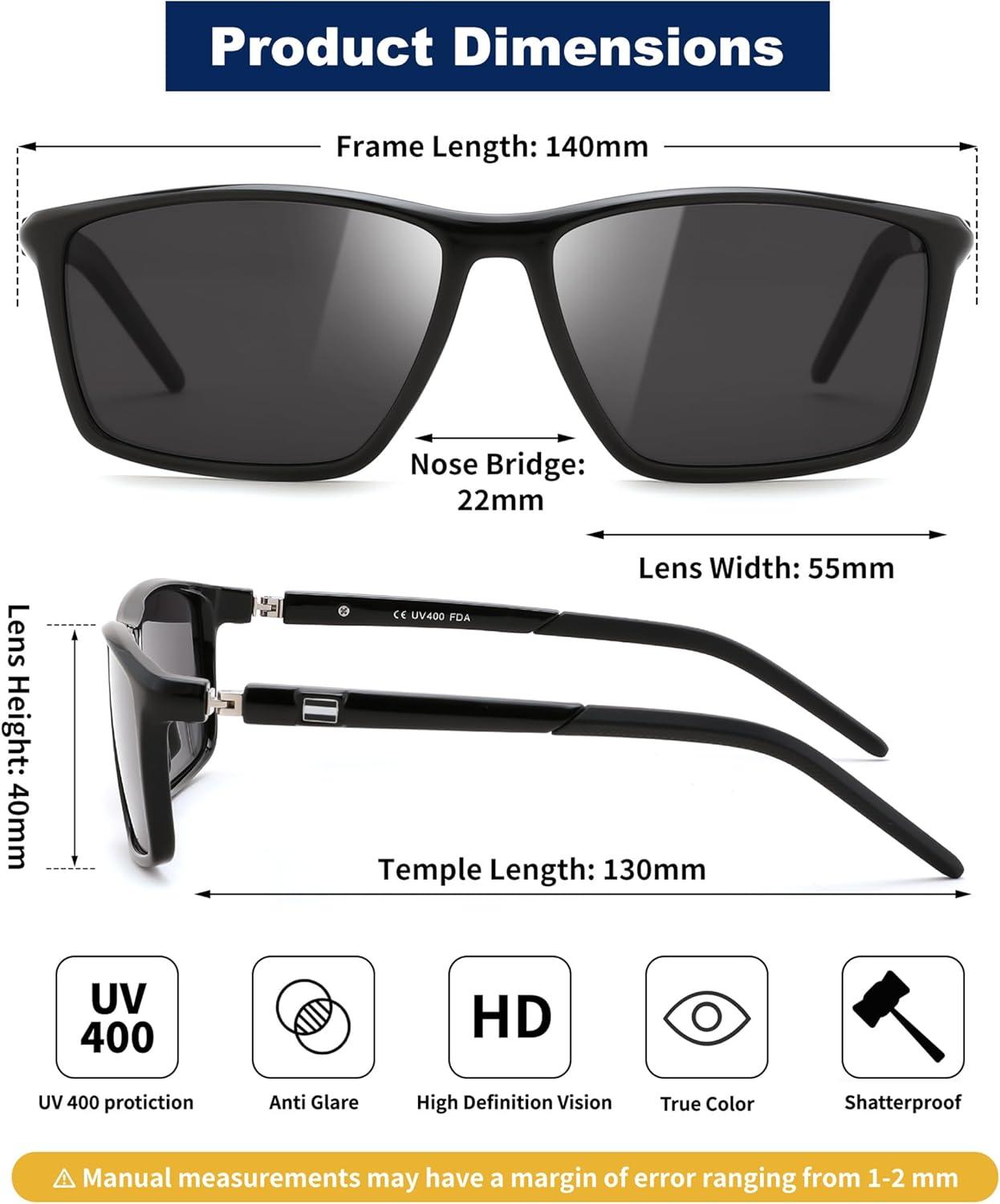 image:imageFEISEDY Square Sunglasses For Men Women Retro Trendy Rectangle Classic Sunglasses Fashion Vintage Frame Polarized UV400 B0288BlackBlack