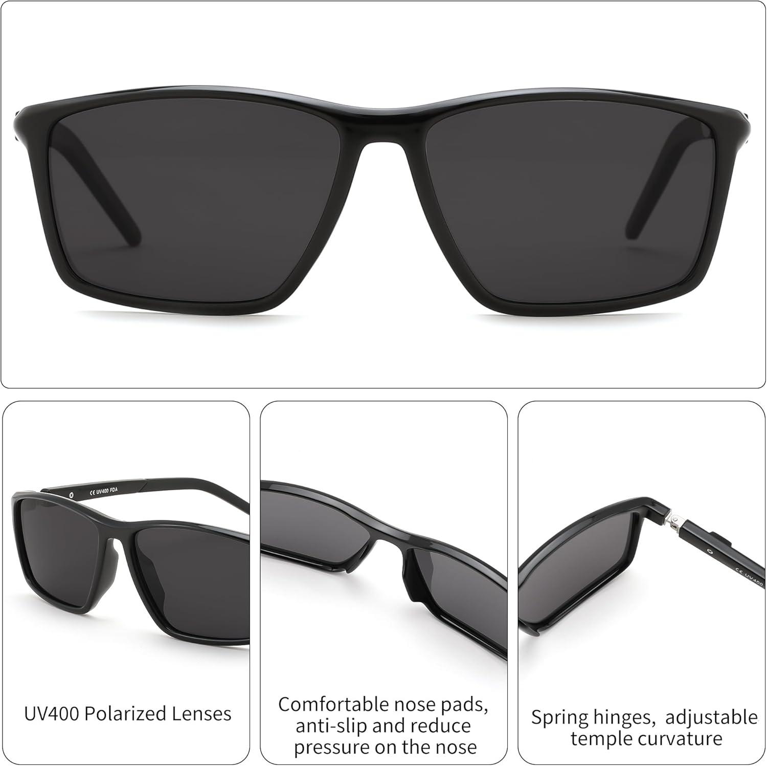 image:imageFEISEDY Square Sunglasses For Men Women Retro Trendy Rectangle Classic Sunglasses Fashion Vintage Frame Polarized UV400 B0288BlackBlack