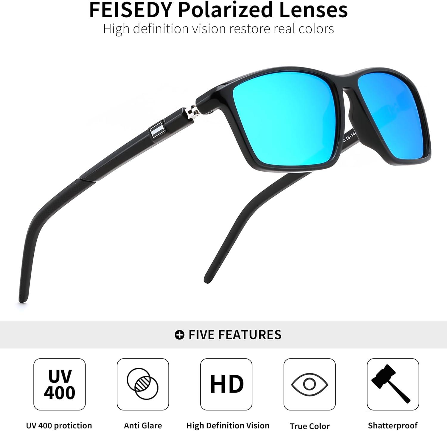 image:imageFEISEDY Square Sunglasses For Men Women Retro Trendy Rectangle Classic Sunglasses Fashion Vintage Frame Polarized UV400 B0288BlackBlue