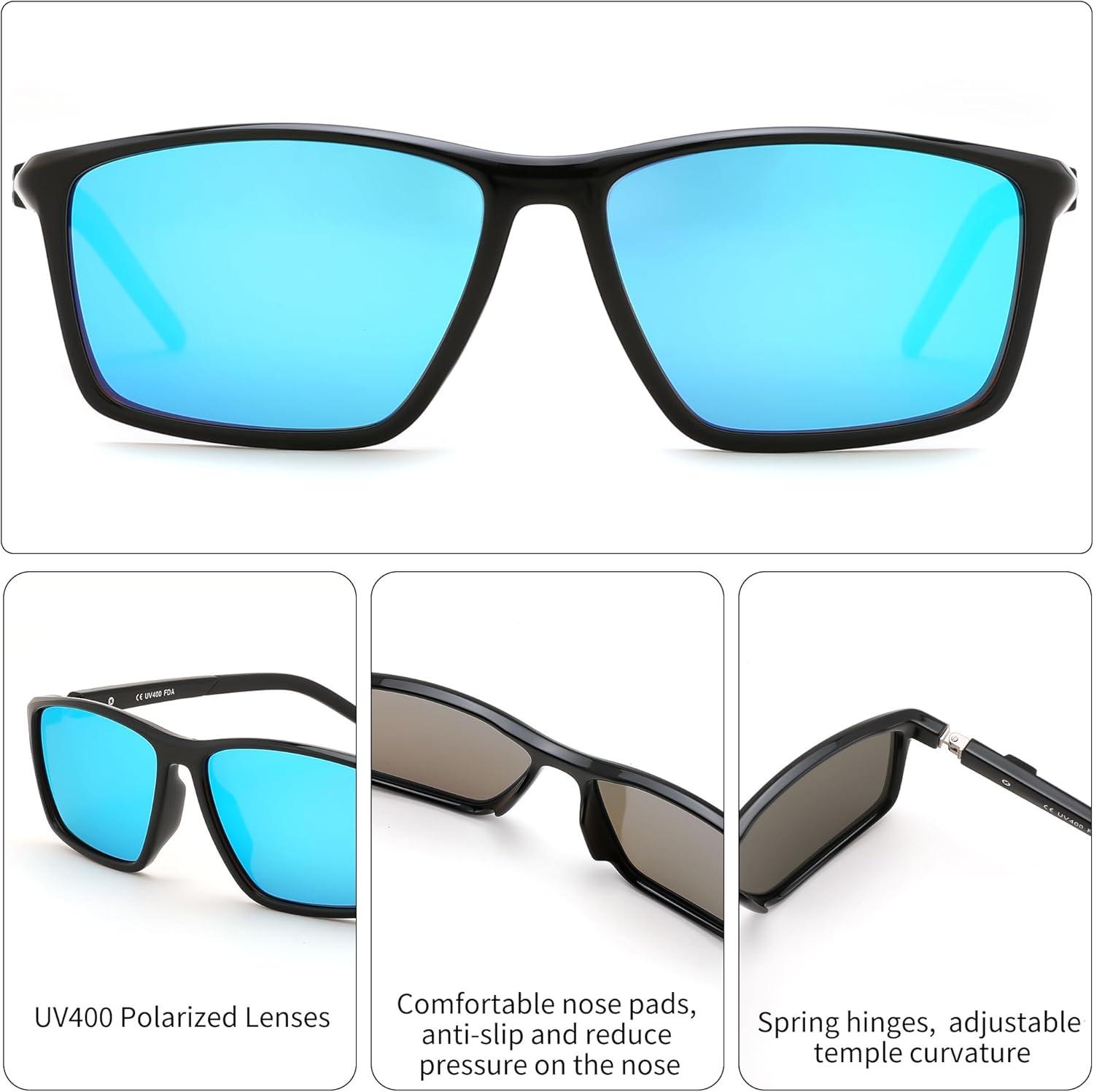 image:imageFEISEDY Square Sunglasses For Men Women Retro Trendy Rectangle Classic Sunglasses Fashion Vintage Frame Polarized UV400 B0288BlackBlue