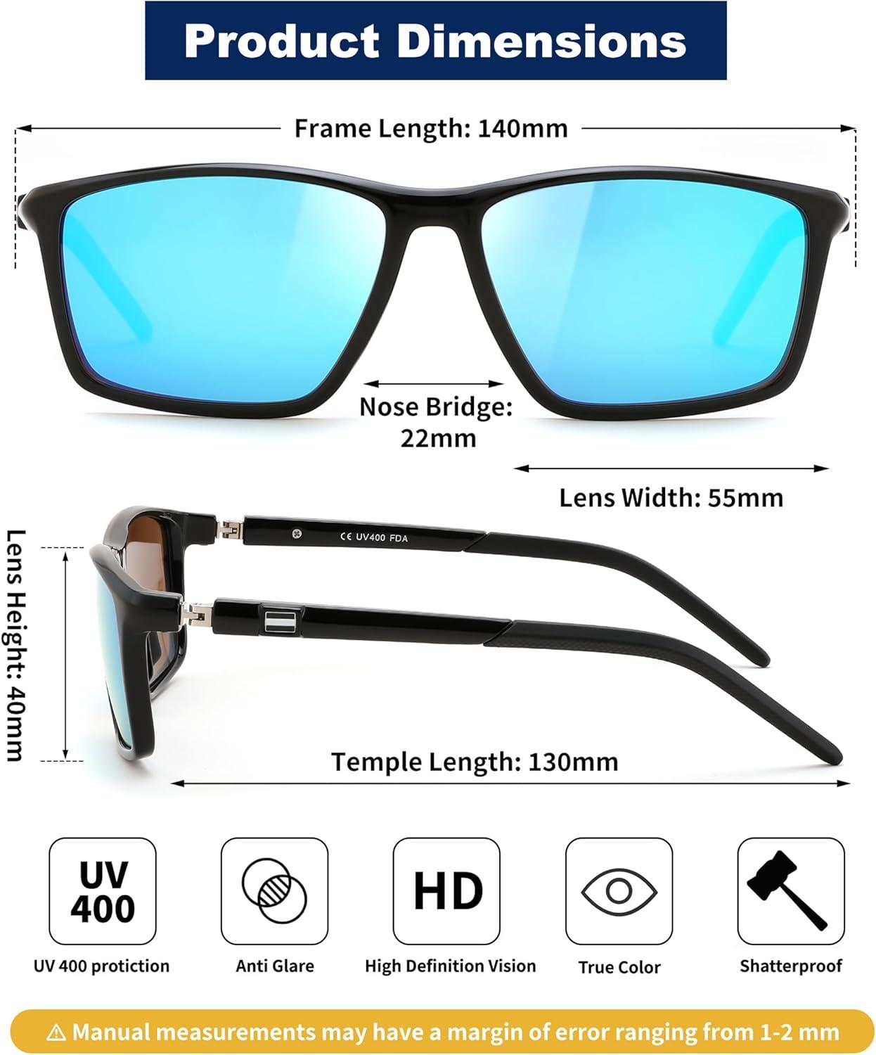 image:imageFEISEDY Square Sunglasses For Men Women Retro Trendy Rectangle Classic Sunglasses Fashion Vintage Frame Polarized UV400 B0288BlackBlue