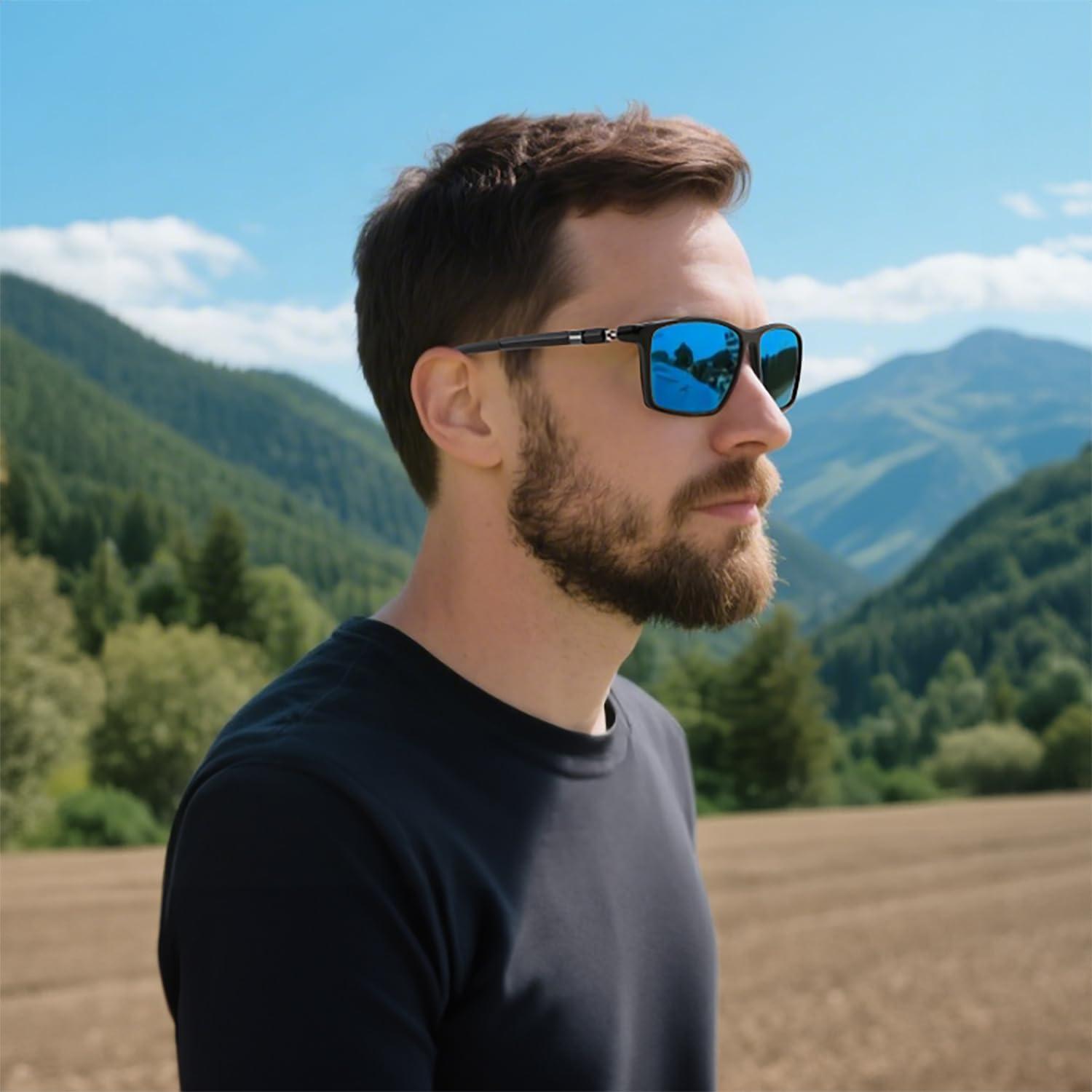 image:imageFEISEDY Square Sunglasses For Men Women Retro Trendy Rectangle Classic Sunglasses Fashion Vintage Frame Polarized UV400 B0288BlackBlue