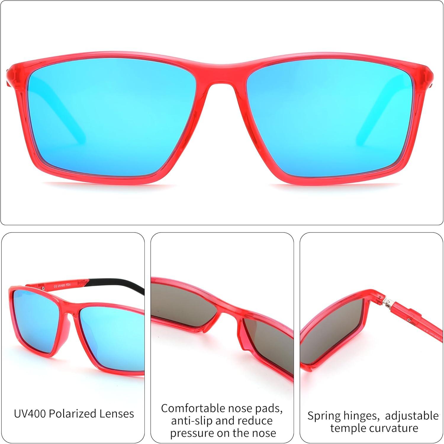 image:imageFEISEDY Square Sunglasses For Men Women Retro Trendy Rectangle Classic Sunglasses Fashion Vintage Frame Polarized UV400 B0288Flamingo RedBlue Lenses