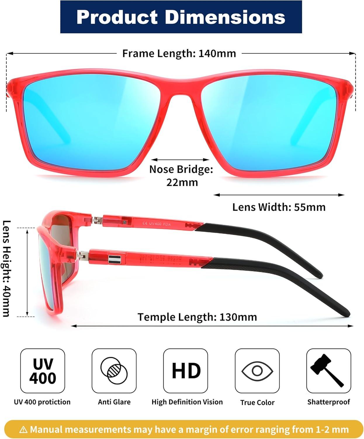 image:imageFEISEDY Square Sunglasses For Men Women Retro Trendy Rectangle Classic Sunglasses Fashion Vintage Frame Polarized UV400 B0288Flamingo RedBlue Lenses