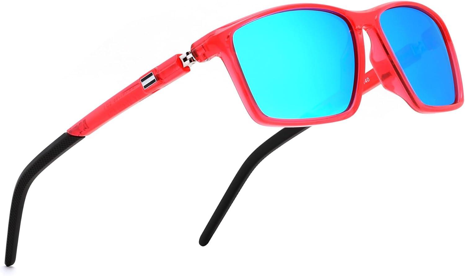 image:imageFEISEDY Square Sunglasses For Men Women Retro Trendy Rectangle Classic Sunglasses Fashion Vintage Frame Polarized UV400 B0288Flamingo RedBlue Lenses
