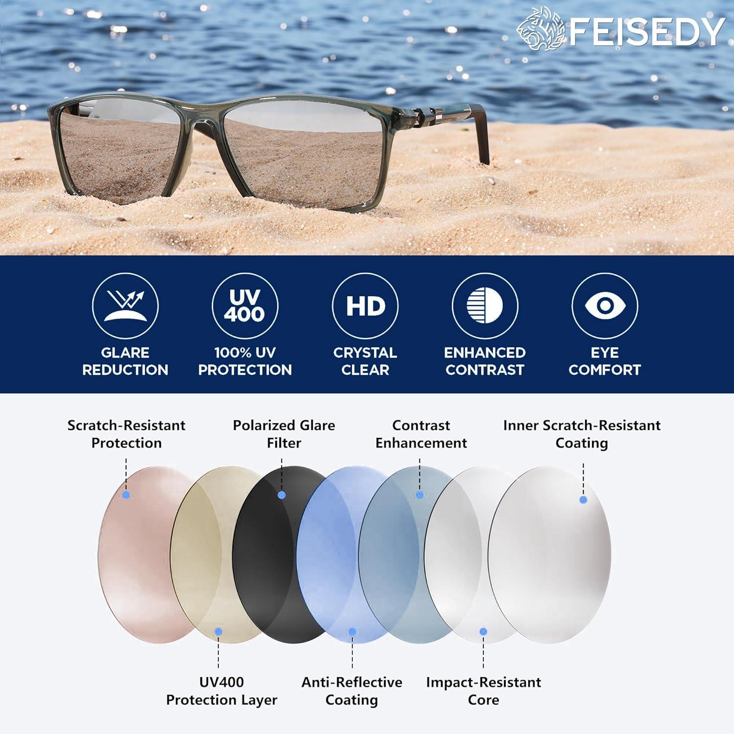 image:imageFEISEDY Square Sunglasses For Men Women Retro Trendy Rectangle Classic Sunglasses Fashion Vintage Frame Polarized UV400 B0288GreySilver