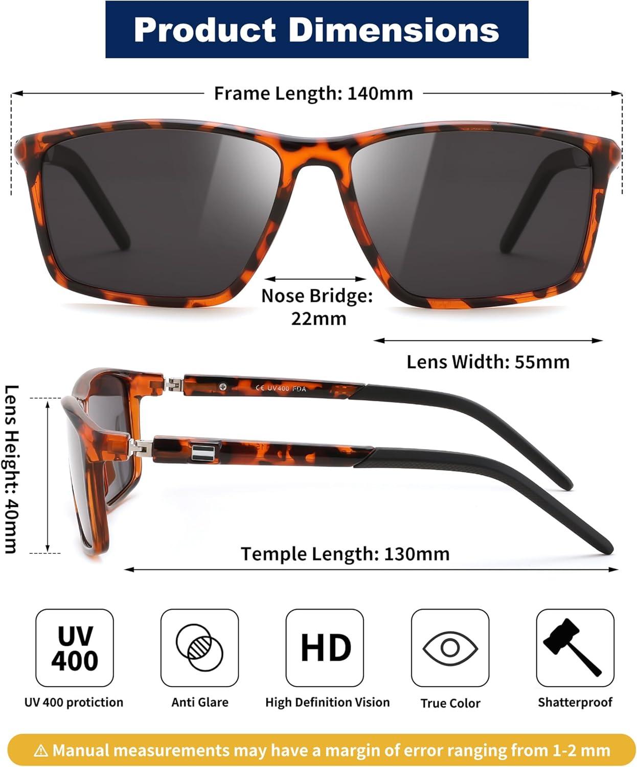 image:imageFEISEDY Square Sunglasses For Men Women Retro Trendy Rectangle Classic Sunglasses Fashion Vintage Frame Polarized UV400 B0288TortoiseGrey