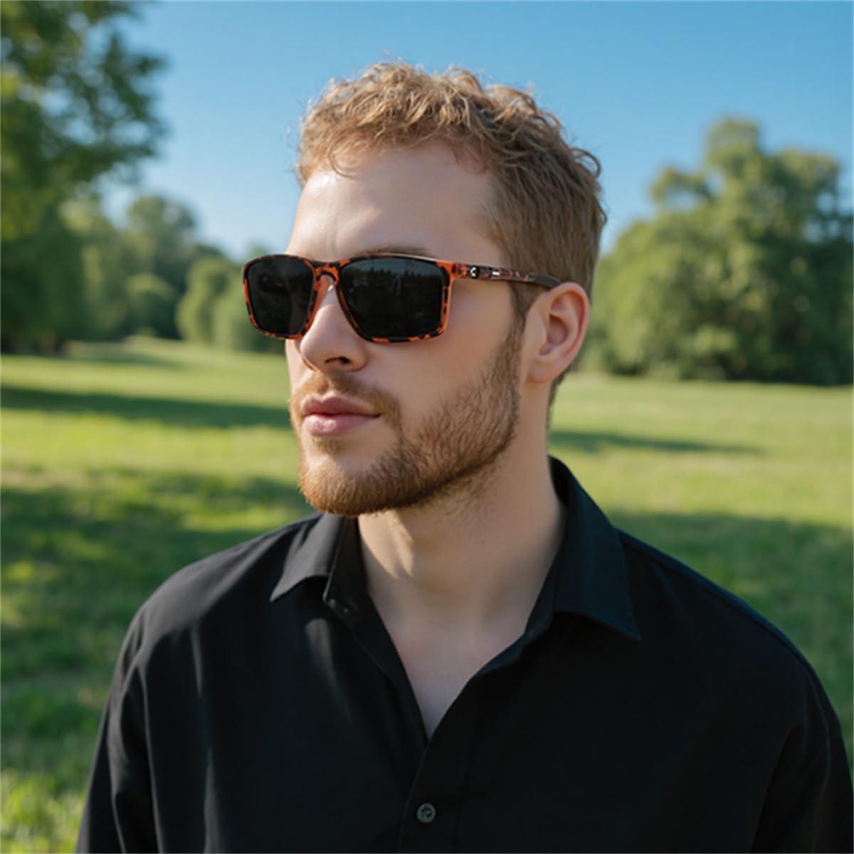 image:imageFEISEDY Square Sunglasses For Men Women Retro Trendy Rectangle Classic Sunglasses Fashion Vintage Frame Polarized UV400 B0288TortoiseGrey