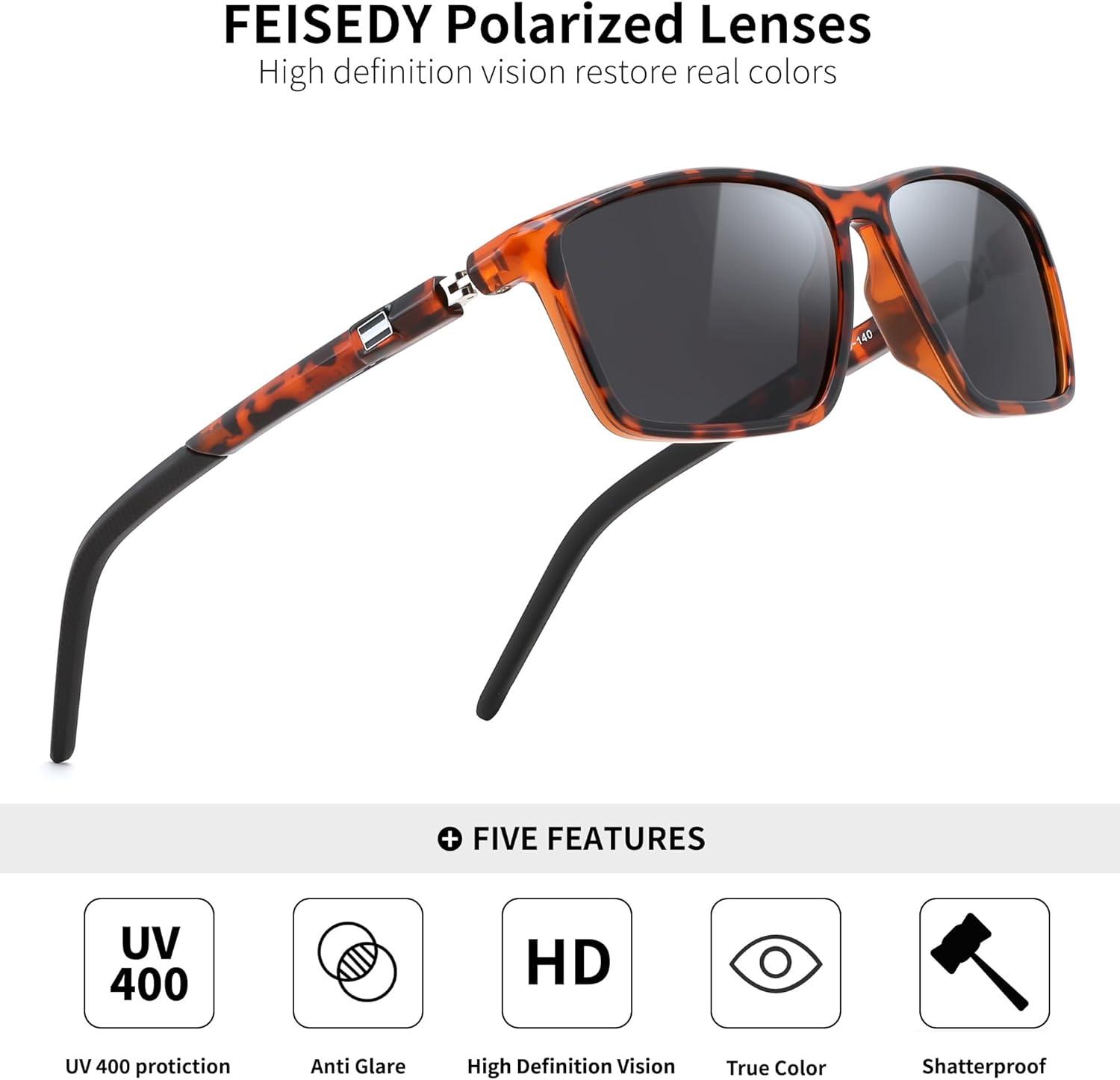 image:imageFEISEDY Square Sunglasses For Men Women Retro Trendy Rectangle Classic Sunglasses Fashion Vintage Frame Polarized UV400 B0288TortoiseGrey