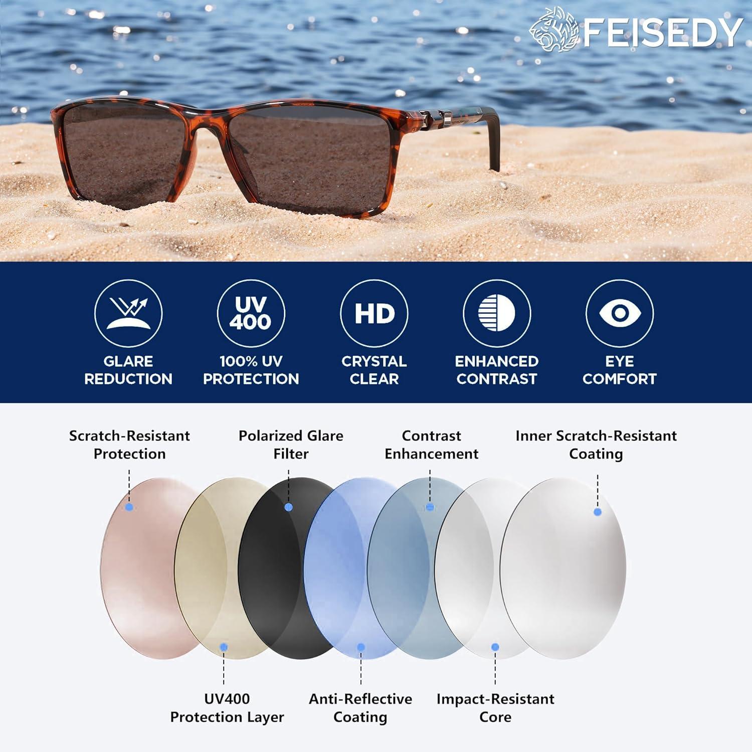 image:imageFEISEDY Square Sunglasses For Men Women Retro Trendy Rectangle Classic Sunglasses Fashion Vintage Frame Polarized UV400 B0288TortoiseGrey
