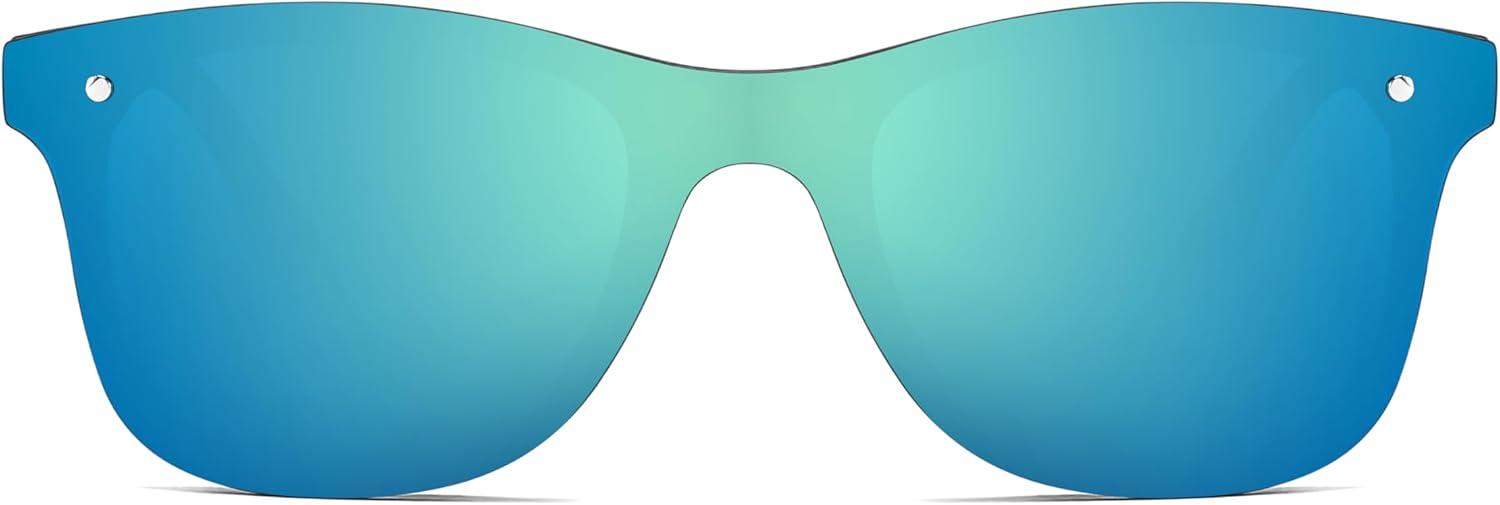 image:imageFEISEDY Trendy Rimless Mirrored One Piece Lens Sunglasses Reflective Sun Glasses B4155Black FrameBlue Mirror Lens
