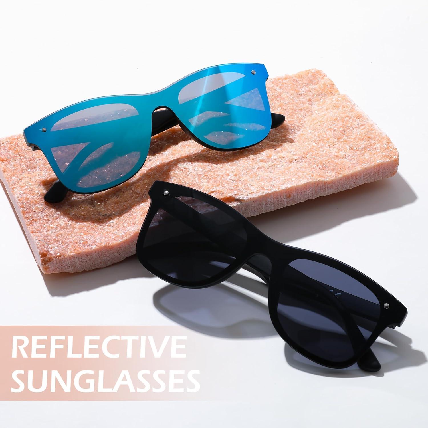 image:imageFEISEDY Trendy Rimless Mirrored One Piece Lens Sunglasses Reflective Sun Glasses B4155Black FrameGrey Lens