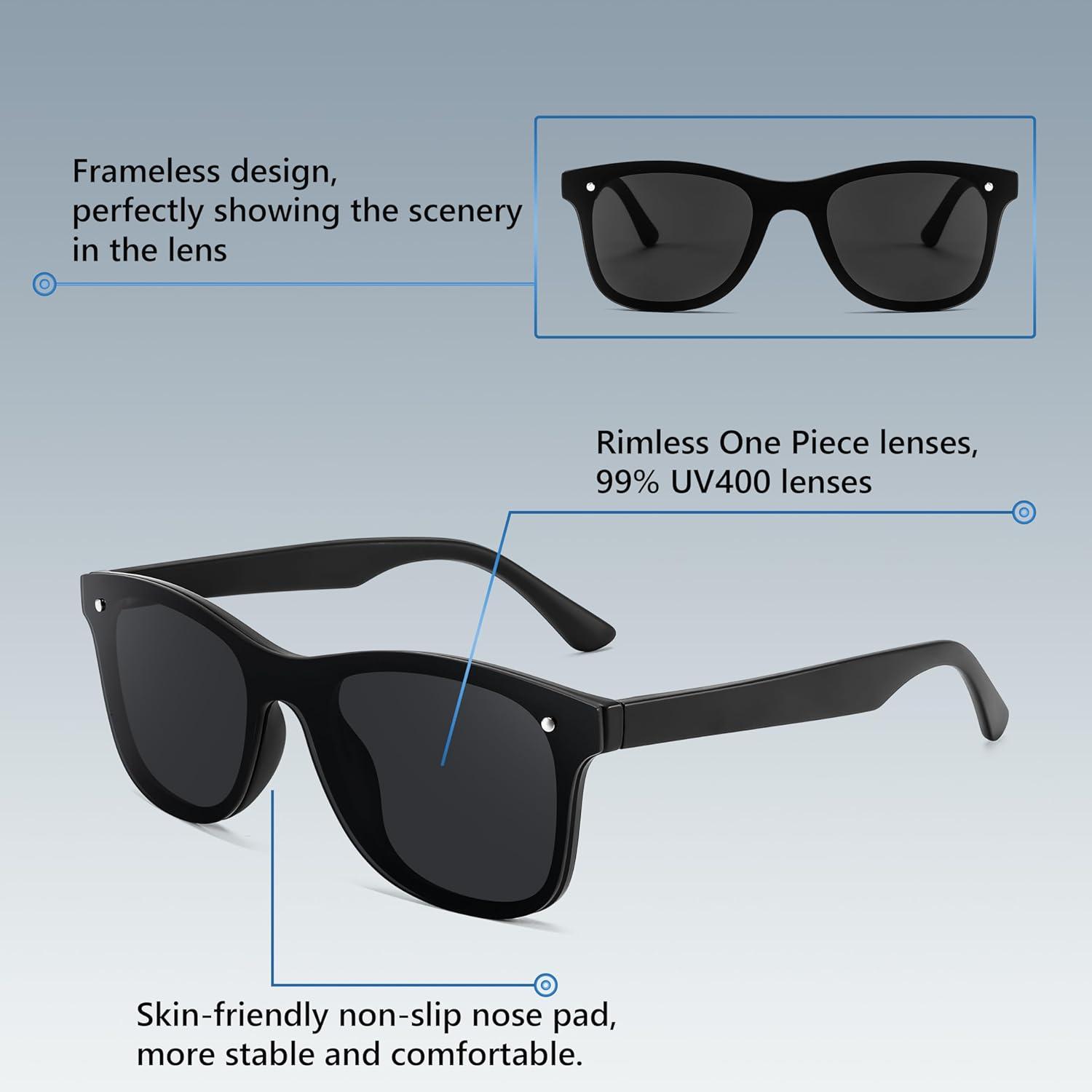 image:imageFEISEDY Trendy Rimless Mirrored One Piece Lens Sunglasses Reflective Sun Glasses B4155Black FrameGrey Lens