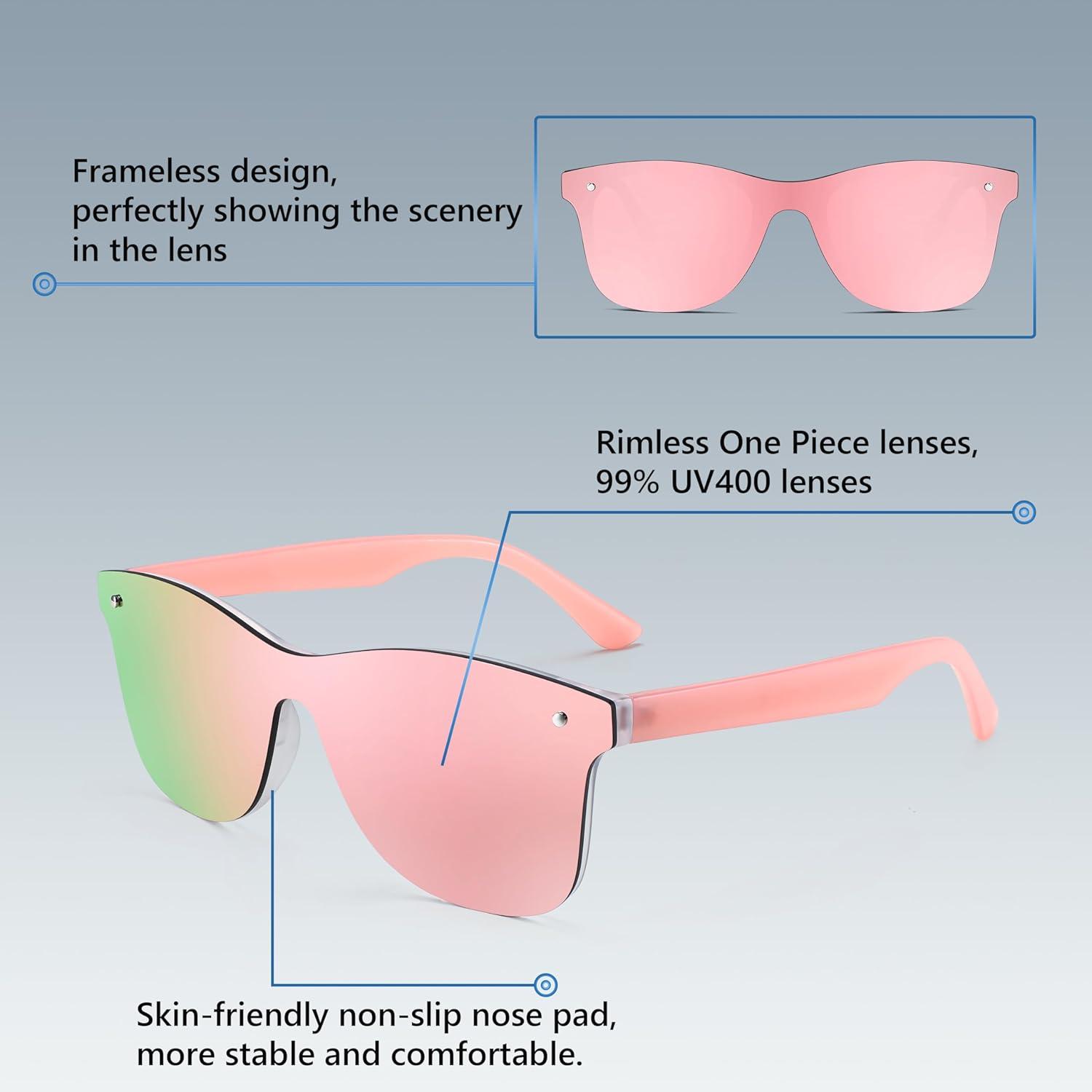 image:imageFEISEDY Trendy Rimless Mirrored One Piece Lens Sunglasses Reflective Sun Glasses B4155Pink FramePink Mirror Lens