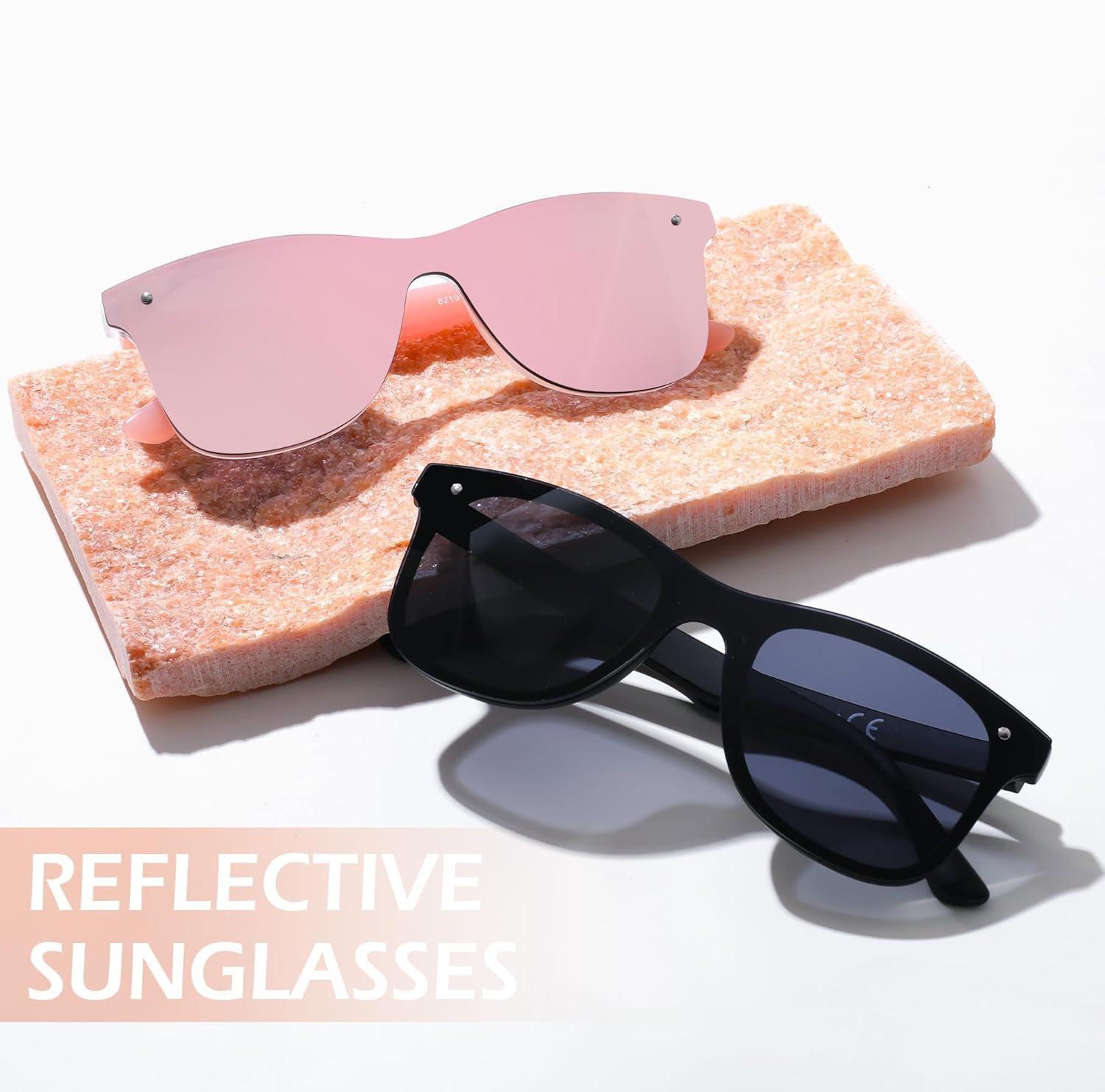image:imageFEISEDY Trendy Rimless Mirrored One Piece Lens Sunglasses Reflective Sun Glasses B4155Pink FramePink Mirror Lens