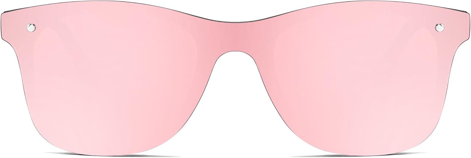 image:imageFEISEDY Trendy Rimless Mirrored One Piece Lens Sunglasses Reflective Sun Glasses B4155Pink FramePink Mirror Lens