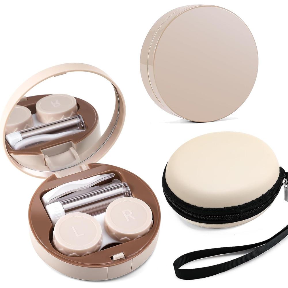 image:imageFEISEDY Contact Lens Case Fashion Portable Contacts Lens Box with Mirror Tweezers Remover Tool Solution Bottle for Travel B0072White