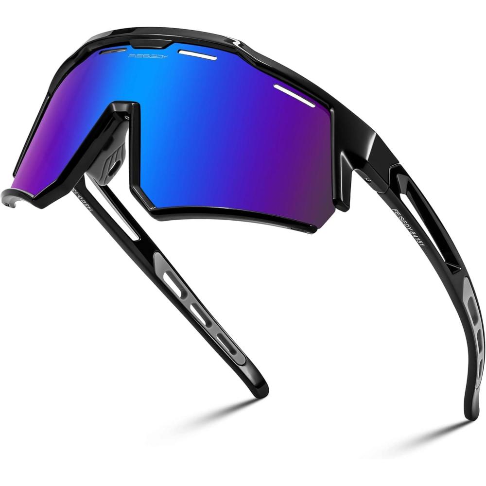 image:imageFEISEDY Polarized Sports Sunglasses for Men WomenTeens Baseball Tennis Sunglasses TR90 Cycling Glasses B4151Black FrameBlue Mirror