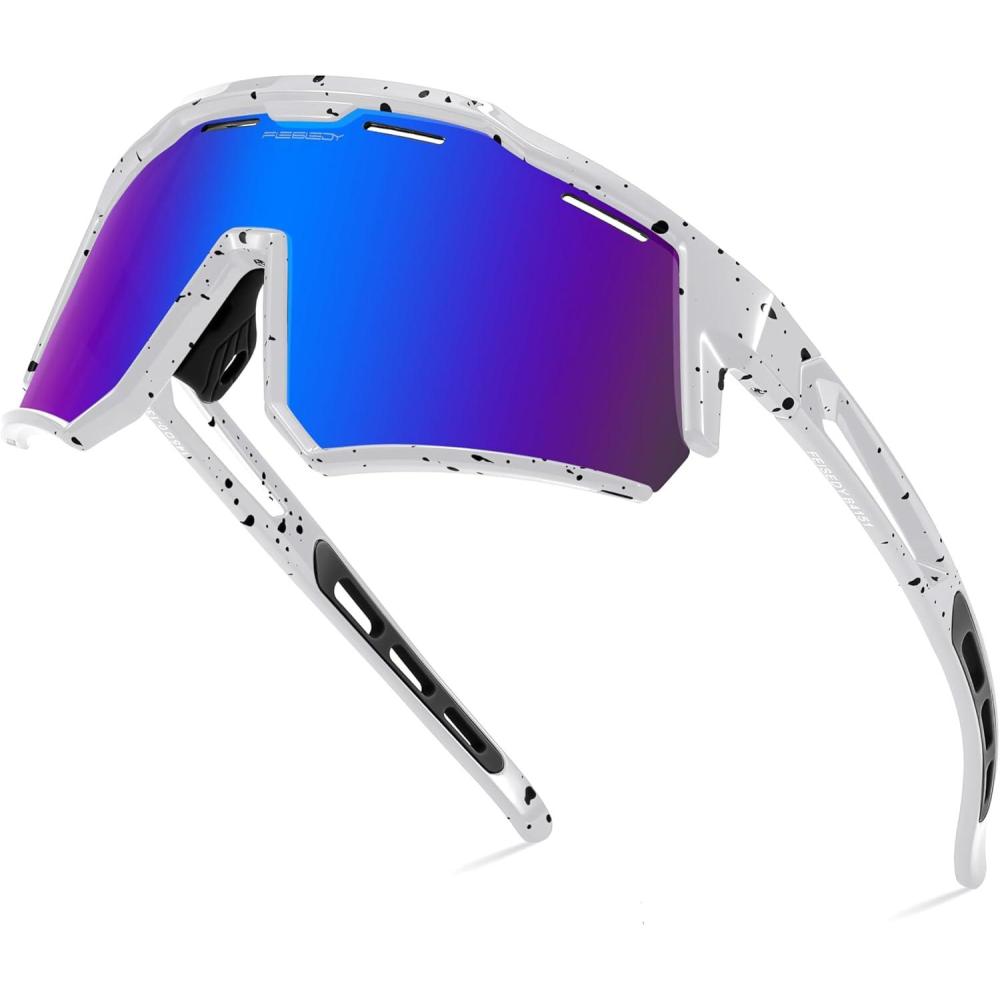 image:imageFEISEDY Polarized Sports Sunglasses for Men WomenTeens Baseball Tennis Sunglasses TR90 Cycling Glasses B4151White Black FrameBlue Mirror