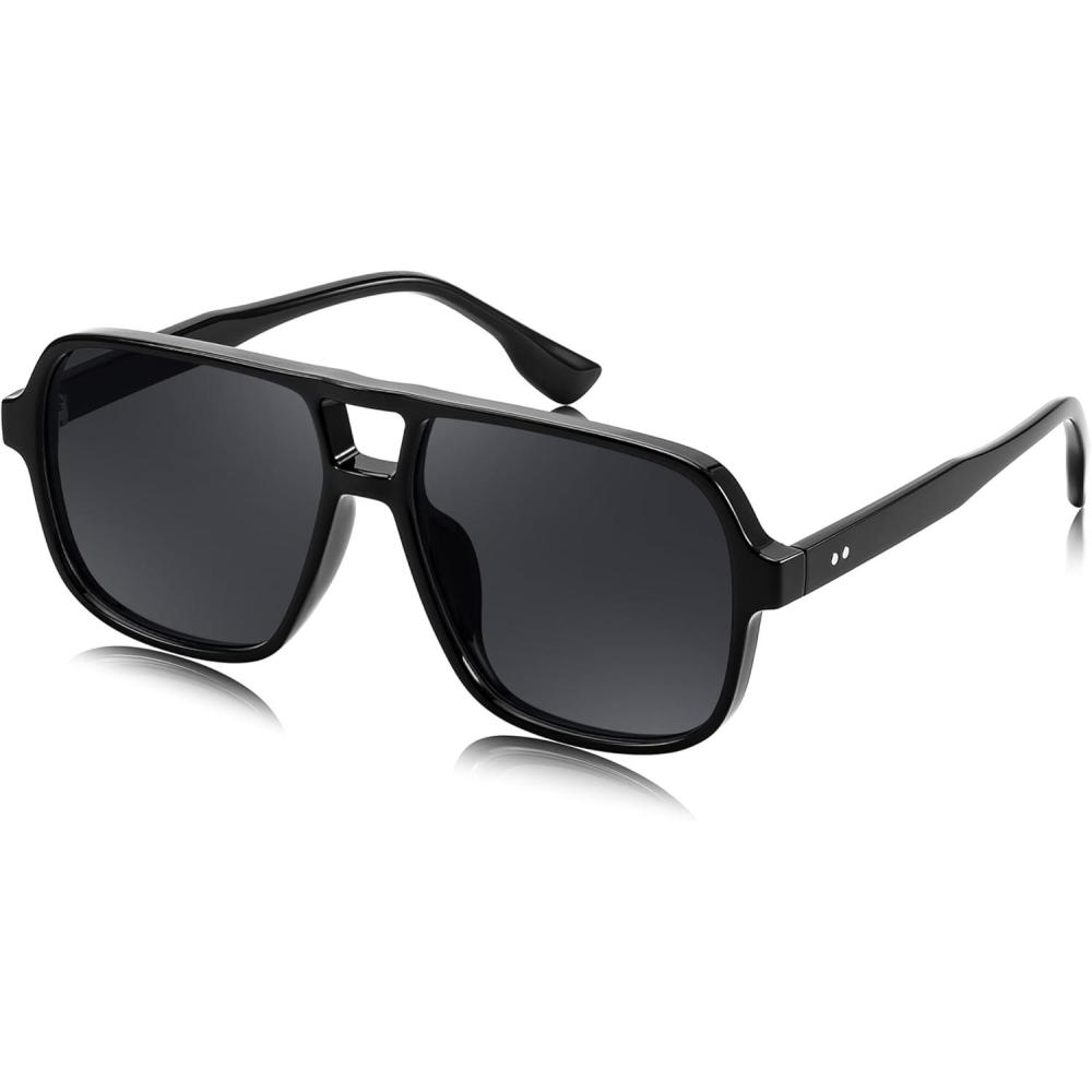 image:imageFEISEDY Retro Square Aviator Sunglasses Women Men 70s Vintage Trendy Plastic Frame Sun Glasses B4158Black 02