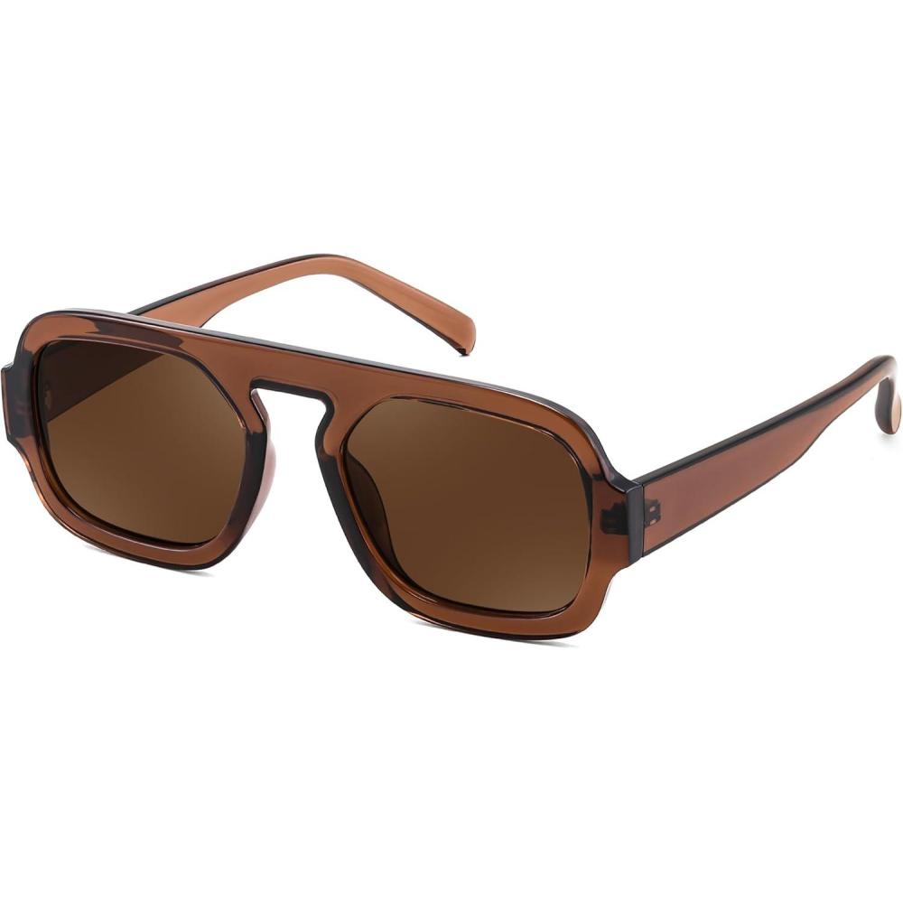 image:imageFEISEDY Retro Square Aviator Sunglasses Women Men 70s Vintage Trendy Plastic Frame Sun Glasses B4158Brown