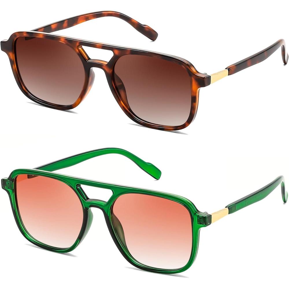 image:imageFEISEDY Retro Square Aviator Sunglasses Women Men 70s Vintage Trendy Plastic Frame Sun Glasses B4158Brown Tortoise Green