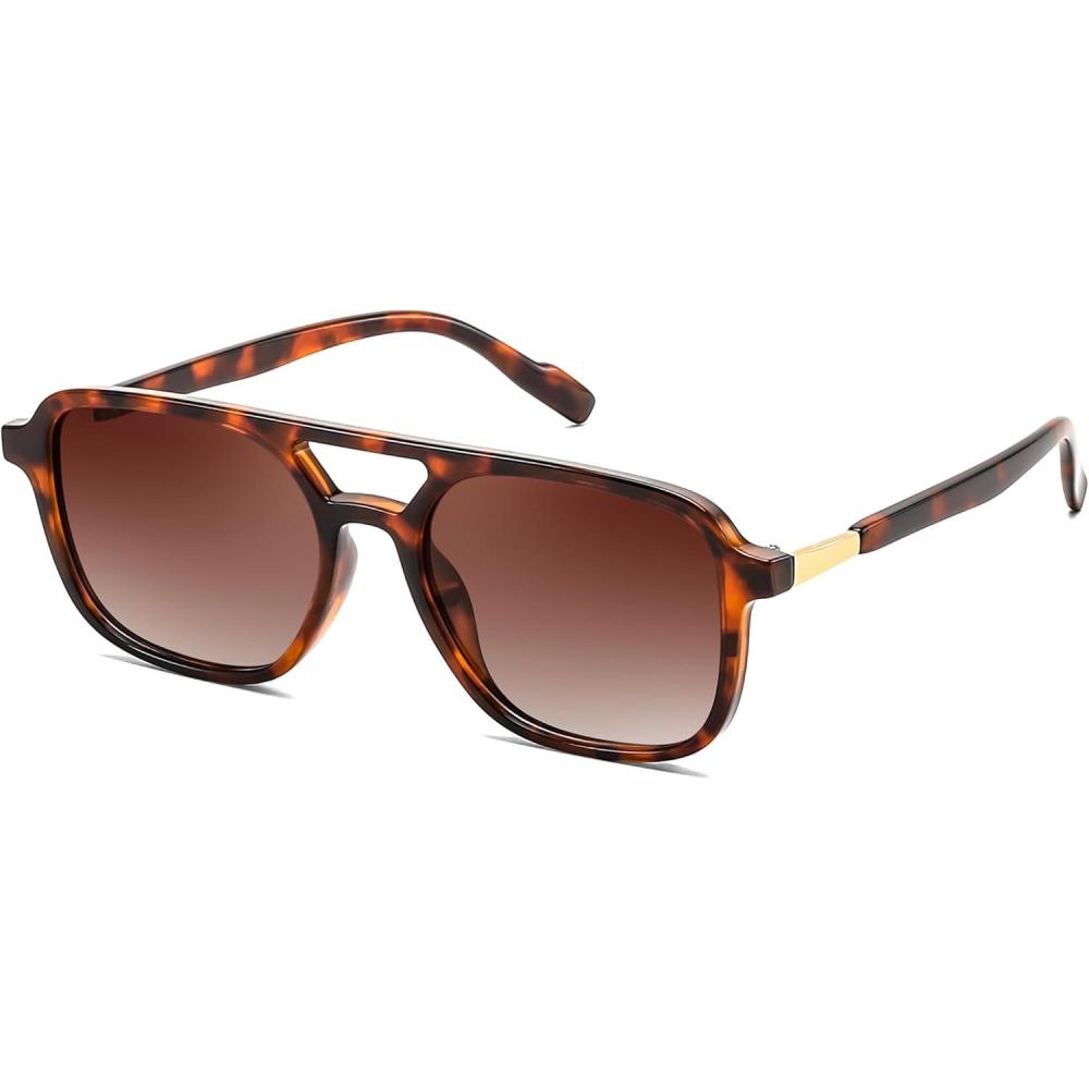 image:imageFEISEDY Retro Square Aviator Sunglasses Women Men 70s Vintage Trendy Plastic Frame Sun Glasses B4158Brown Tortoise FrameGradient Tea Lens