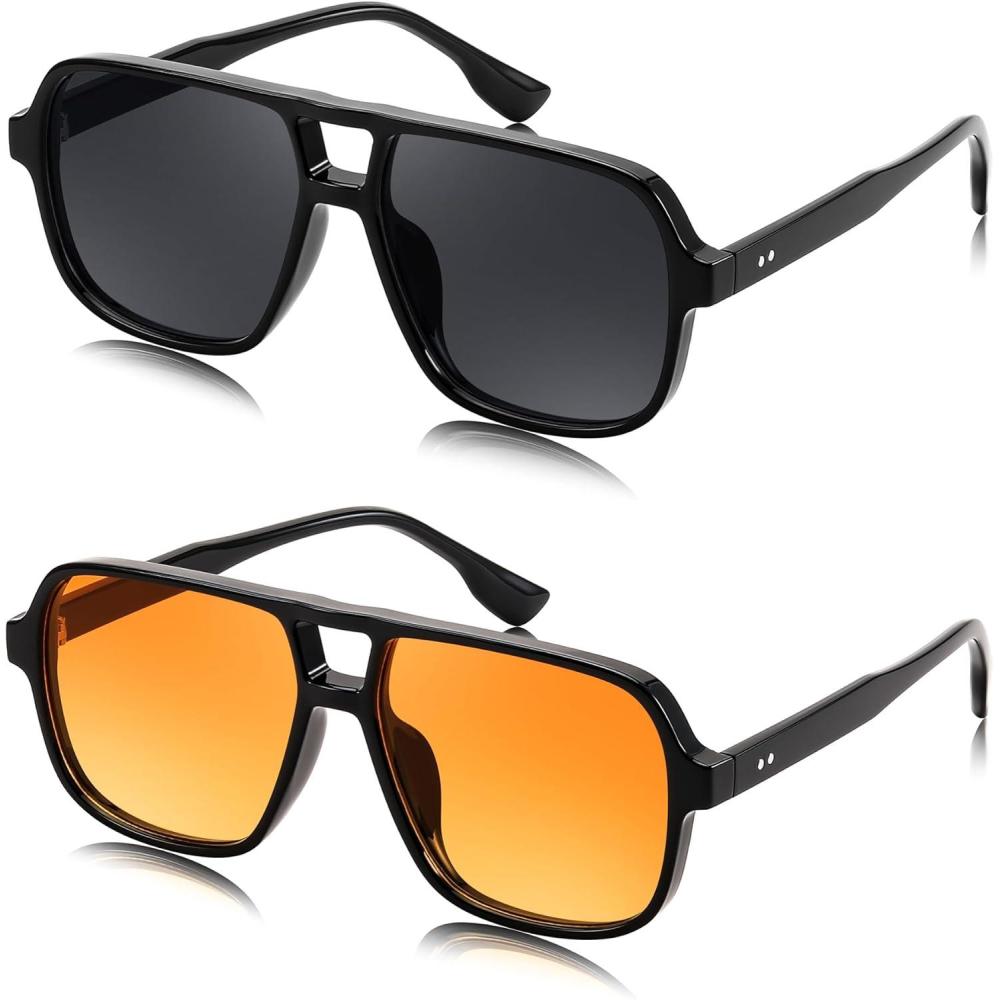 image:imageFEISEDY Retro Square Aviator Sunglasses Women Men 70s Vintage Trendy Plastic Frame Sun Glasses B4158Orange Black