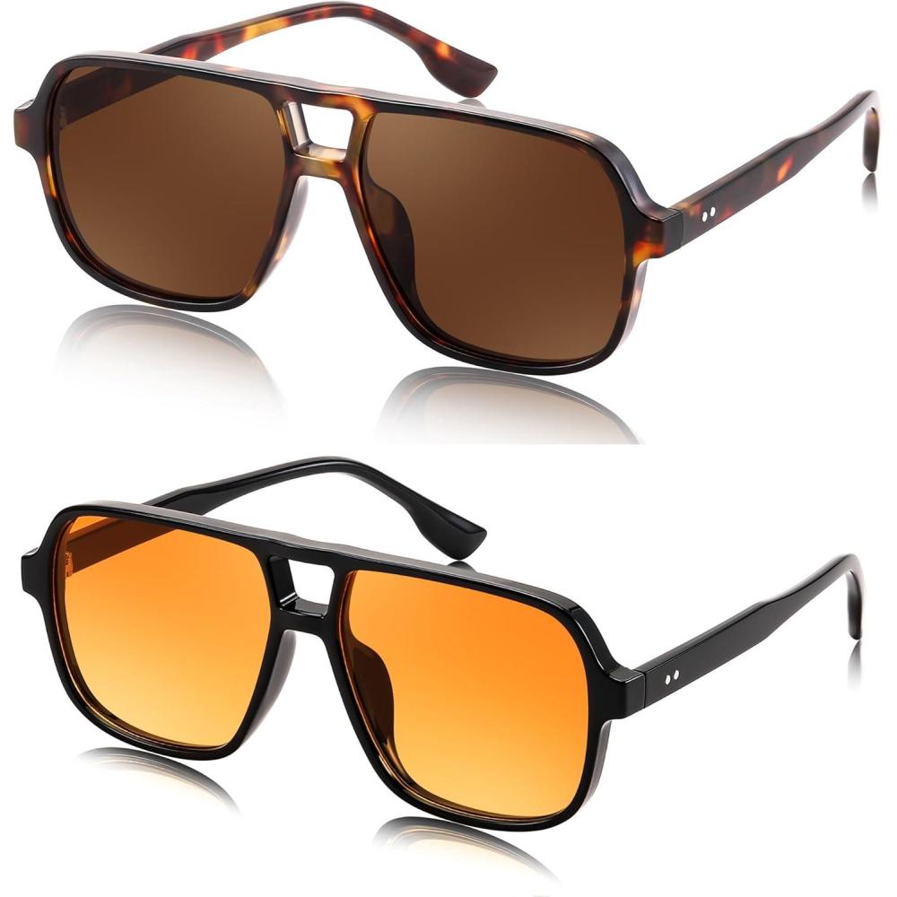 image:imageFEISEDY Retro Square Aviator Sunglasses Women Men 70s Vintage Trendy Plastic Frame Sun Glasses B4158Orange Tortoise