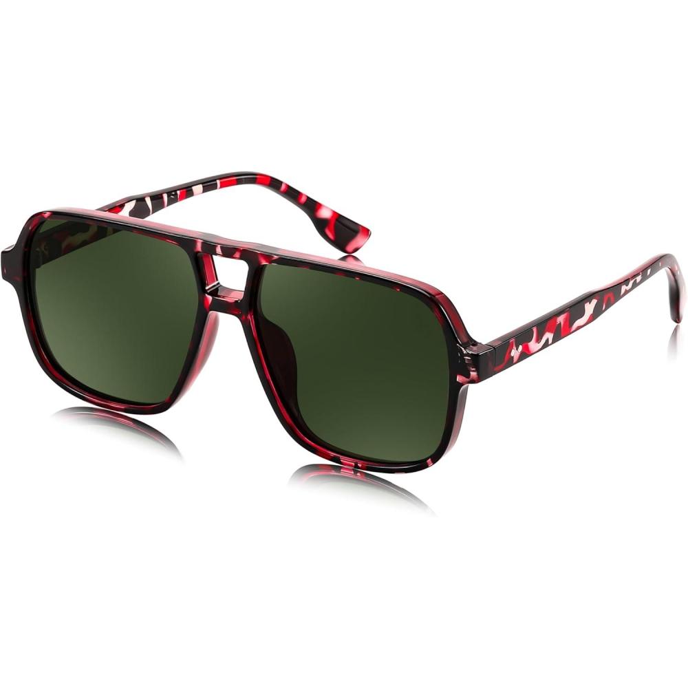 image:imageFEISEDY Retro Square Aviator Sunglasses Women Men 70s Vintage Trendy Plastic Frame Sun Glasses B4158Tortoise FrameGreen Lens