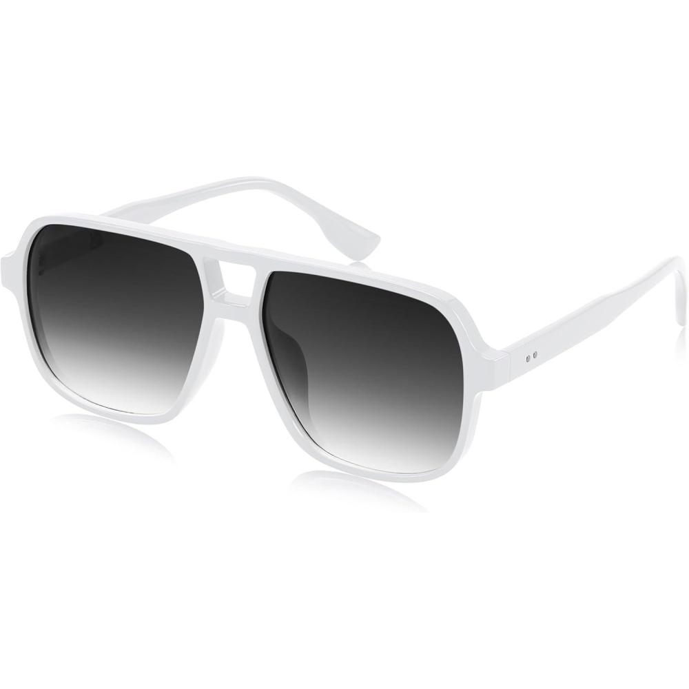 image:imageFEISEDY Retro Square Aviator Sunglasses Women Men 70s Vintage Trendy Plastic Frame Sun Glasses B4158White