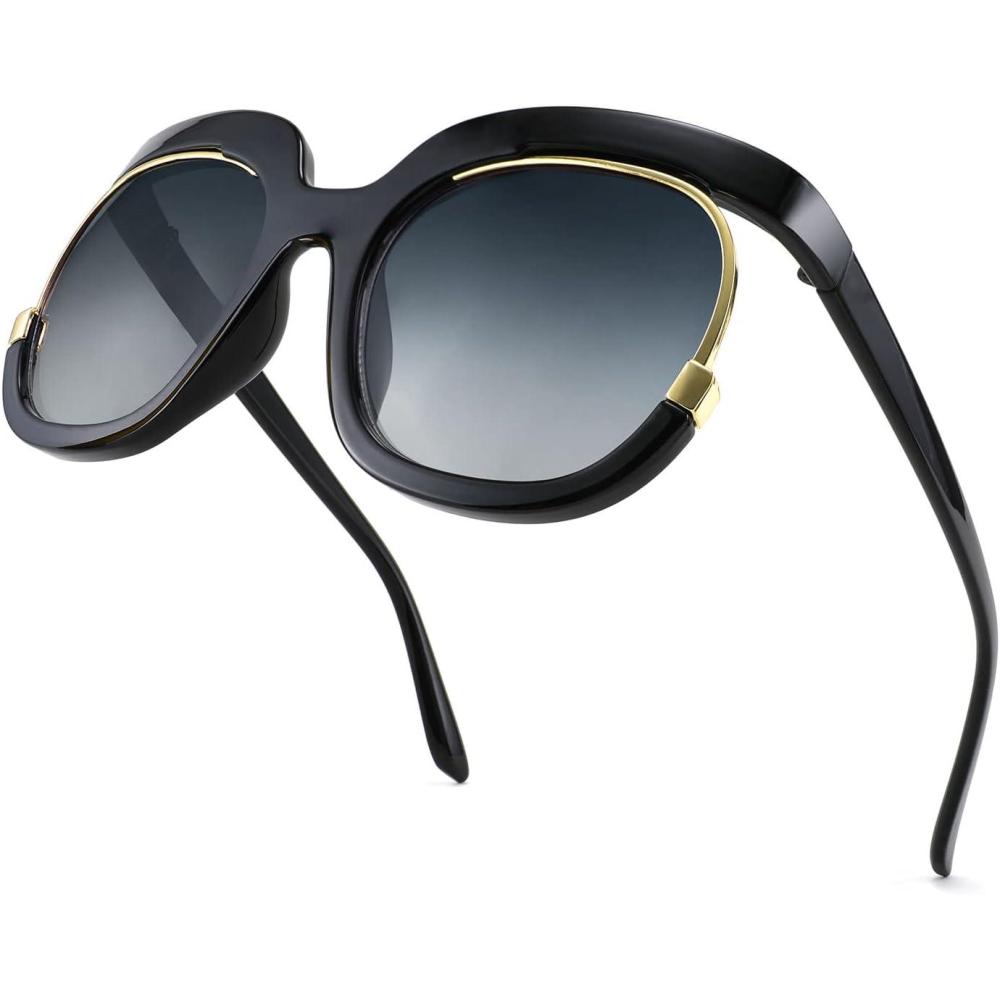 image:imageFEISEDY Retro Square Round Women Sunglasses Large Vintage Lady Shades B4091Black