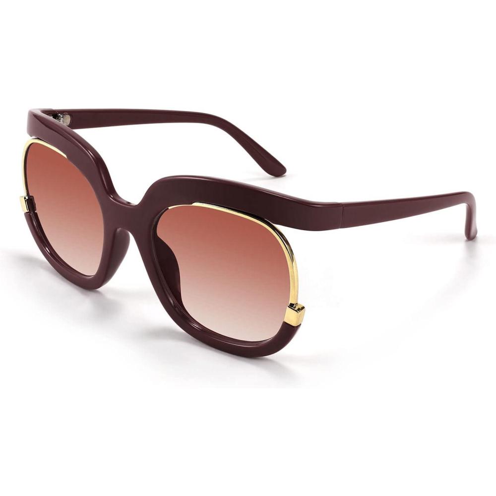 image:imageFEISEDY Retro Square Round Women Sunglasses Large Vintage Lady Shades B4091Wine Red