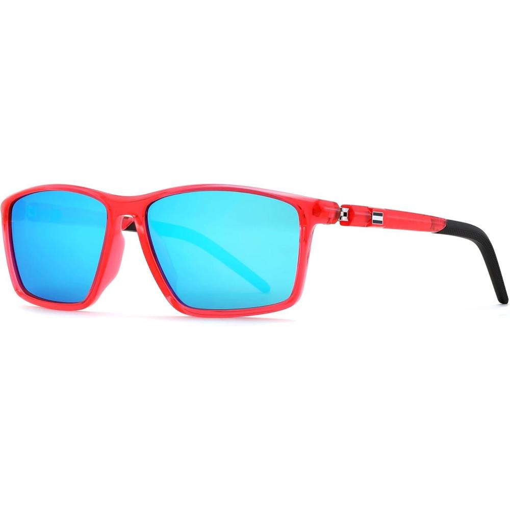 image:imageFEISEDY Square Sunglasses For Men Women Retro Trendy Rectangle Classic Sunglasses Fashion Vintage Frame Polarized UV400 B0288Flamingo RedBlue Lenses