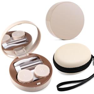 FEISEDY Contact Lens Case, Fashion Portable Contacts Lens Box with Mirror Tweezers Remover Tool Solution Bottle for Travel B0072(White)