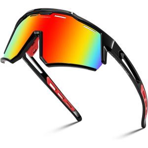 FEISEDY Polarized Sports Sunglasses for Men Women,Teens Baseball Tennis Sunglasses, TR90 Cycling Glasses B4151(Black Frame/Red Mirror)