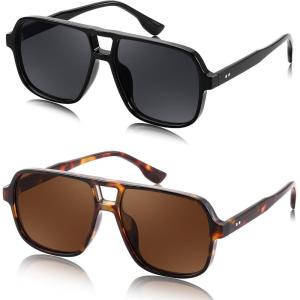 FEISEDY Retro Square Aviator Sunglasses Women Men 70s Vintage Trendy Plastic Frame Sun Glasses B4158(Black & Tortoise)