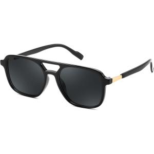FEISEDY Retro Square Aviator Sunglasses Women Men 70s Vintage Trendy Plastic Frame Sun Glasses B4158(Black 01)