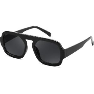 FEISEDY Retro Square Aviator Sunglasses Women Men 70s Vintage Trendy Plastic Frame Sun Glasses B4158(Black)