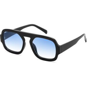 FEISEDY Retro Square Aviator Sunglasses Women Men 70s Vintage Trendy Plastic Frame Sun Glasses B4158(Black/Gradient Blue)