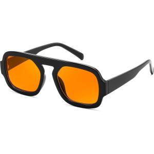 FEISEDY Retro Square Aviator Sunglasses Women Men 70s Vintage Trendy Plastic Frame Sun Glasses B4158(Black/Orange)