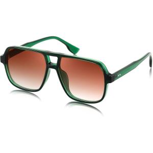 FEISEDY Retro Square Aviator Sunglasses Women Men 70s Vintage Trendy Plastic Frame Sun Glasses B4158(Green Frame/Reddish Brown Gradient Lens)