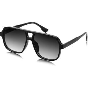 FEISEDY Retro Square Aviator Sunglasses Women Men 70s Vintage Trendy Plastic Frame Sun Glasses B4158(Grey)