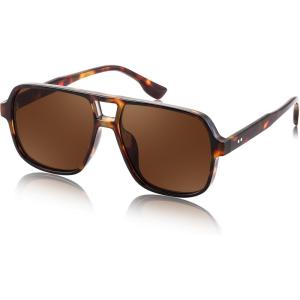 FEISEDY Retro Square Aviator Sunglasses Women Men 70s Vintage Trendy Plastic Frame Sun Glasses B4158(Tortoise Frame & Tea Lens)